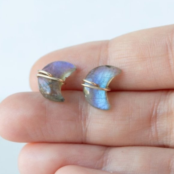 Crescent Moon Labradorite Earrings - Picture 1 of 4
